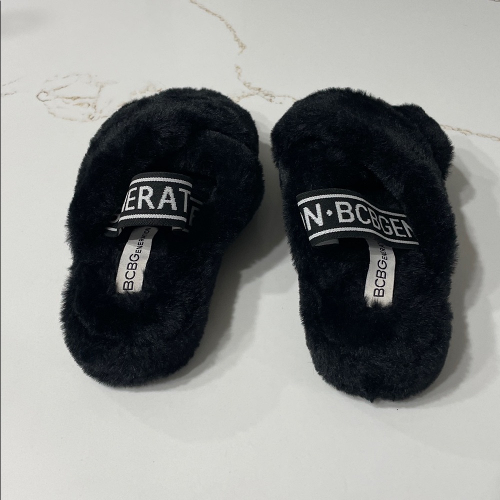 BCBGeneration Black Plush Slingback Slippers | 6 - Picture 5 of 7